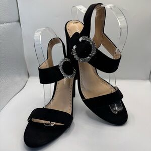 Adrienne Vittadini Black Sandals with Embellished Buckle